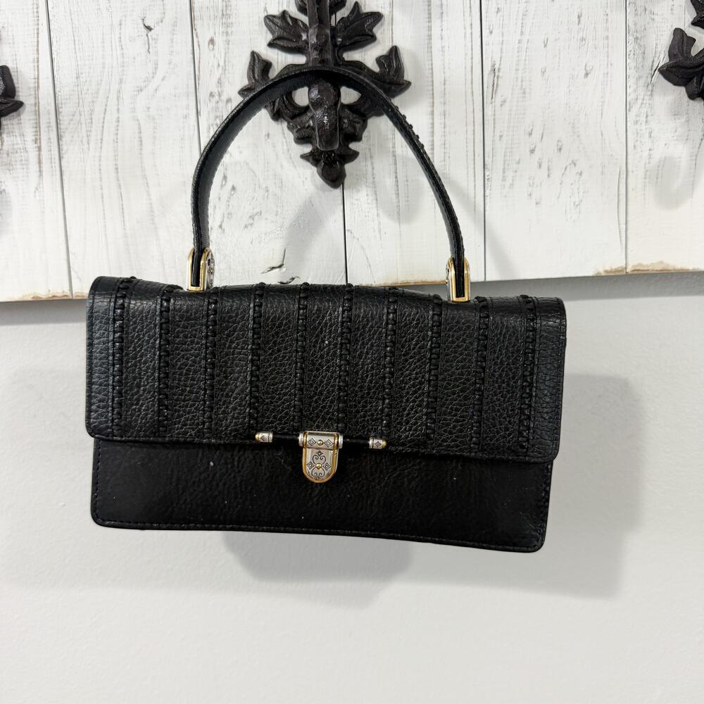 Brighton Black Leather Clutch Bag Gold Hardware EUC Missing Strap